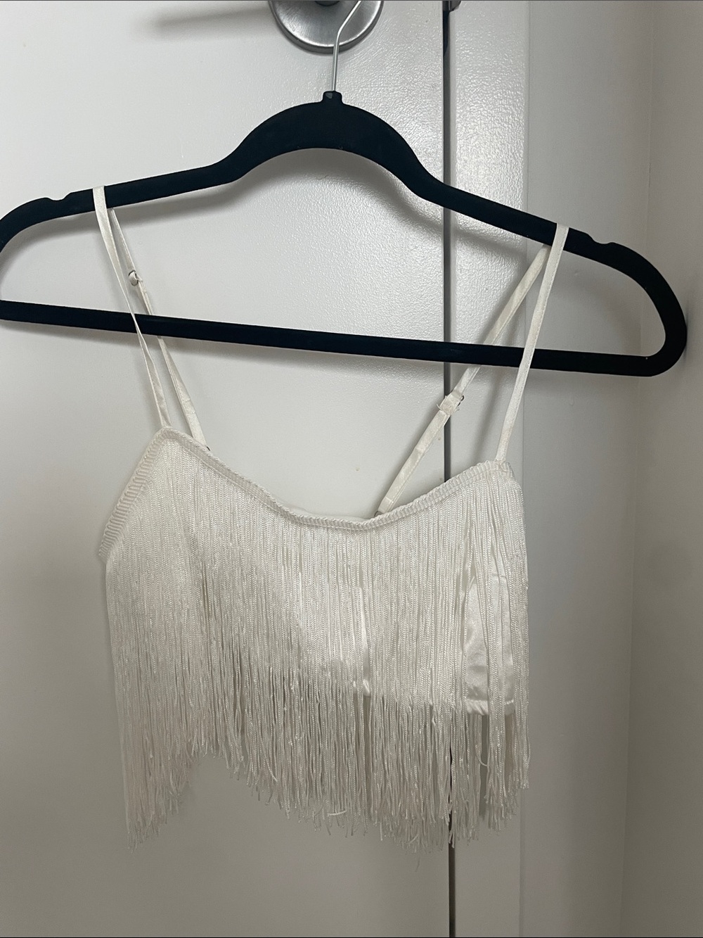 White Fringe Crop Top